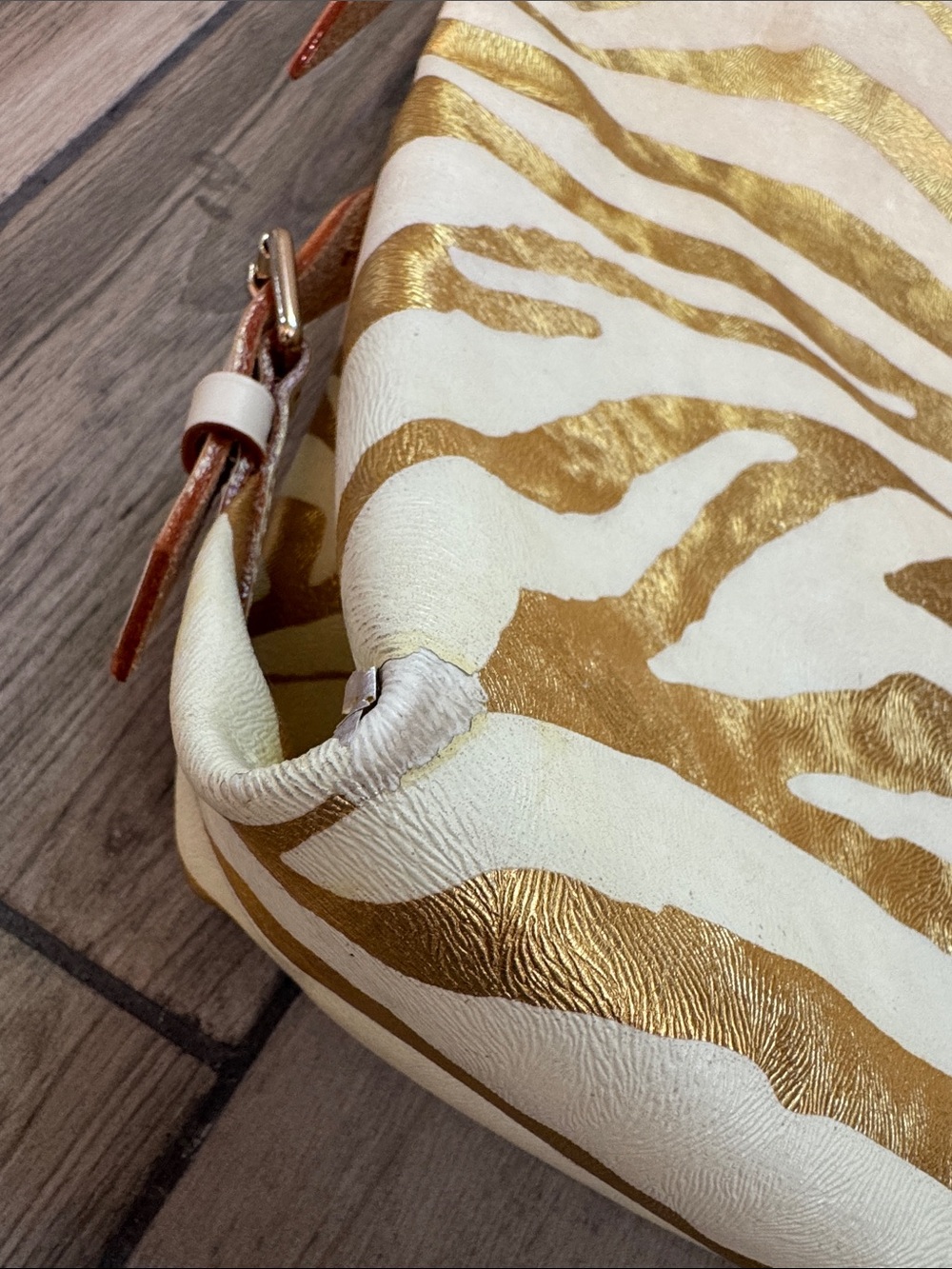 Dooney & Bourke Gold and Cream Zebra-Print Shoulder Bag - Picture 5 of 14